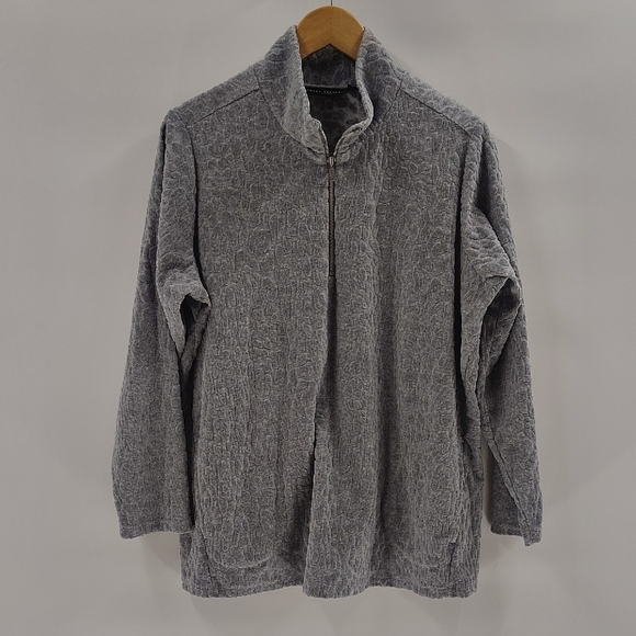 Susan Graver Weekend Quarter Zip Pullover Jacket Size 1X Gray Textured - Picture 1 of 11